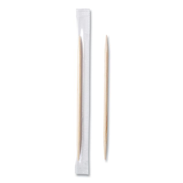 Mint Cello-Wrapped Wood Toothpicks, 2.5", Natural, 1,000/box, 15 Boxes/carton