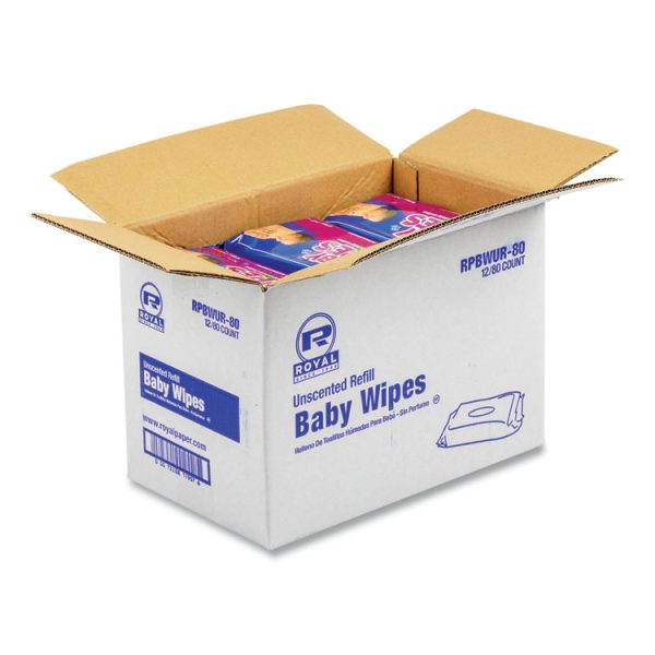 Baby Wipes Refill Pack, 8 x 7, Unscented, White, 80/Pack, 12 Packs/Carton - Image 4