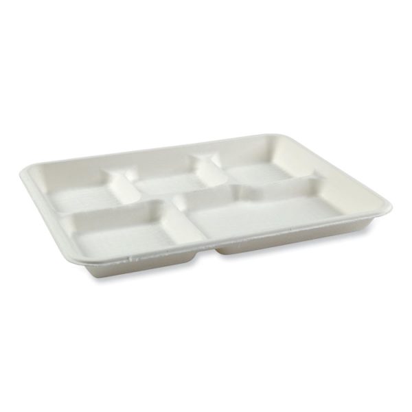 Bagasse PFAS-Free Food Tray, 5-Compartment, 8.26 x 10.23 x 0.94, White, Bamboo/Sugarcane, 500/Carton - Image 3