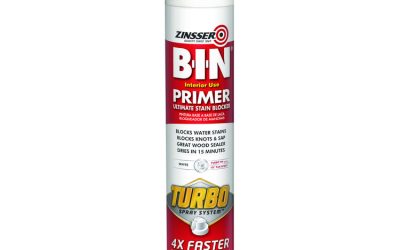 BIN Aerosol Primer with Turbo Spray System, Interior, Flat White, 26 oz Aerosol Can, 6/Carton