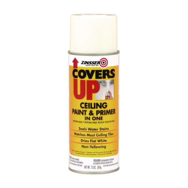 Covers Up Ceiling Paint and Primer, Interior, Flat White, 13 oz Aerosol Can, 6/Carton