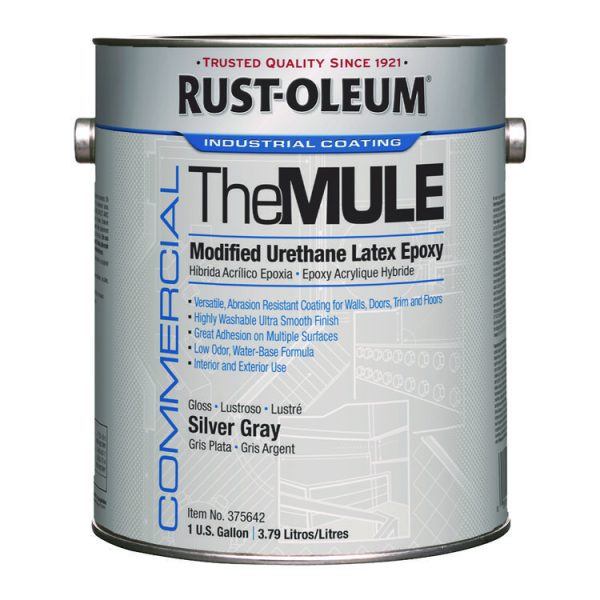 Commercial The MULE (Modified Urethane Latex Epoxy), Interior/Exterior, Gloss Silver Gray, 1 gal Bucket/Pail, 2/Carton - Image 2