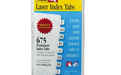Laser Printable Index Tabs, 1/12-Cut, White, 0.44″ Wide, 675/Pack