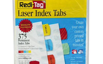 Inkjet Printable Index Tabs, 1/5-Cut, Assorted Colors, 1.13″ Wide, 375/Pack