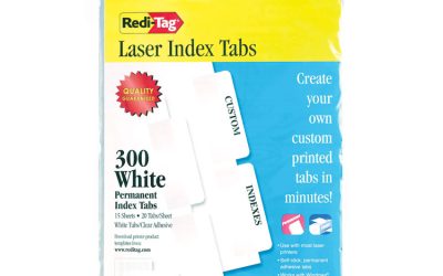 Laser Printable Index Tabs, 1/5-Cut, White, 2″ Wide, 300/Pack