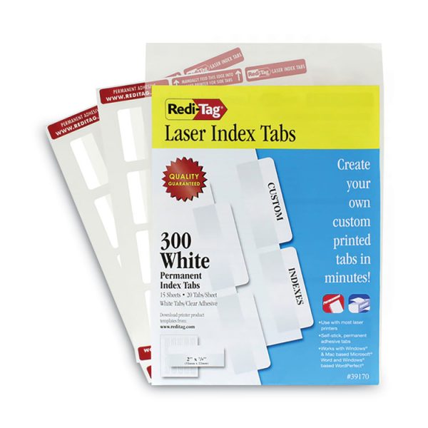 Laser Printable Index Tabs, 1/5-Cut, White, 2" Wide, 300/Pack - Image 2