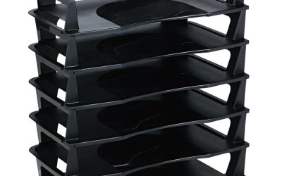 Regeneration Recycled Plastic Letter Tray, 6 Sections, Letter Size Files, 9.13″ X 15.25″ X 2.75″, Black