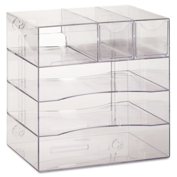 Optimizers Four-Way Organizer with Drawers, 6 Compartments, 2 Drawers, Plastic, 10 x 13.25 x 13.25, Clear - Image 2