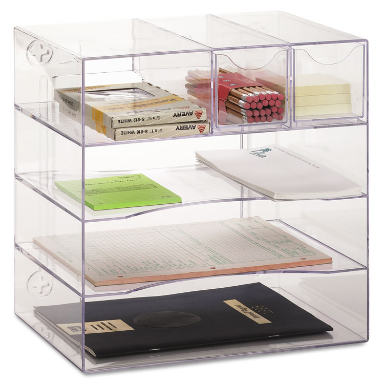 Optimizers Four-Way Organizer with Drawers, 6 Compartments, 2 Drawers, Plastic, 10 x 13.25 x 13.25, Clear - Image 3