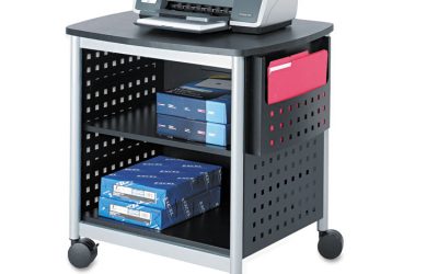 Scoot Deskside Printer Stand, File Pocket, Metal, 3 Shelves, 1 Bin, 200 lb Capacity, 26.5 x 20.5 x 26.5, Black/Silver