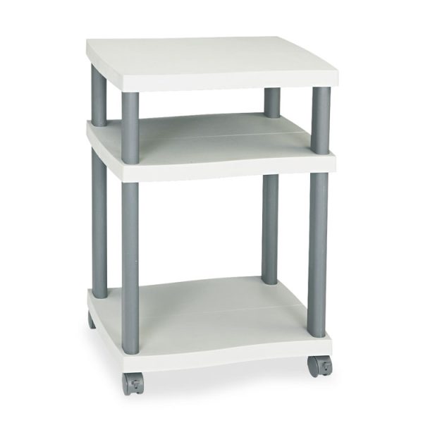 Wave Design Deskside Printer Stand, Plastic, 3 Shelves, 20" x 17.5" x 29.25", White/Charcoal Gray - Image 2