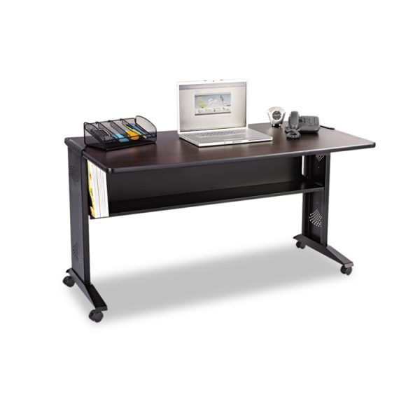 Mobile Computer Desk With Reversible Top, 53.5" X 28" X 30", Mahogany/medium Oak/black - Image 2