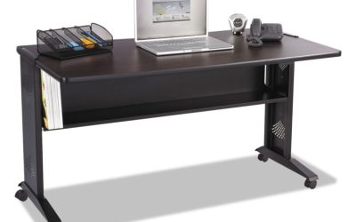 Mobile Computer Desk With Reversible Top, 53.5″ X 28″ X 30″, Mahogany/medium Oak/black
