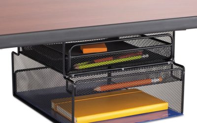 Onyx Hanging Organizer with Drawer, Under Desk Mount, 3 Compartments, Steel Mesh, 12.33 x 10 x 7.25, Black