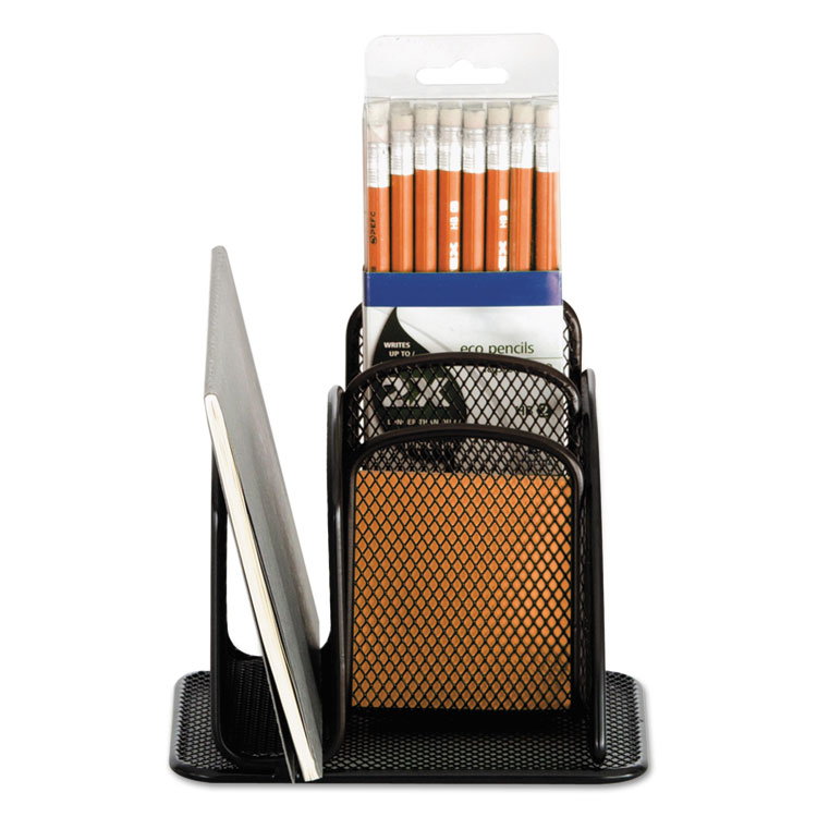 Onyx Mesh Mini Organizer, 3 Compartments, Steel, 6 x 5.25 x 5.25, Black - Image 3