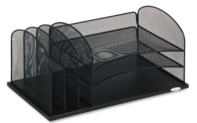 Onyx Desk Organizer with Three Horizontal and Three Upright Sections, Letter Size Files, 19.5 x 11.5 x 8.25, Black
