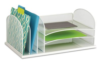 Onyx Desk Organizer with Three Horizontal and Three Upright Sections, Letter Size Files, 19.5 x 11.5 x 8.25, White