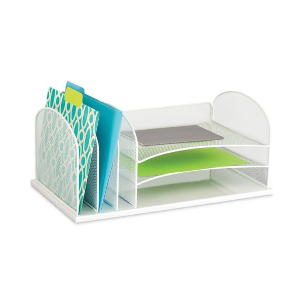 Onyx Desk Organizer with Three Horizontal and Three Upright Sections, Letter Size Files, 19.5 x 11.5 x 8.25, White - Image 2