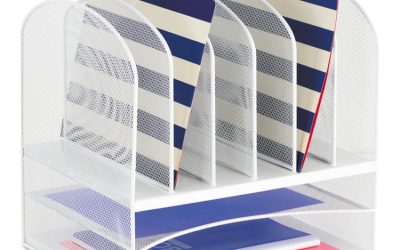 Onyx Mesh Desk Organizer With Two Horizontal And Six Upright Sections, Letter Size Files, 13.25″ X 11.5″ X 13″, White