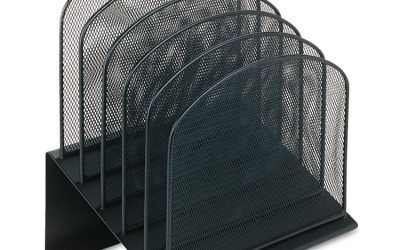 Onyx Mesh Desk Organizer With Tiered Sections, 5 Sections, Letter To Legal Size Files, 11.25″ X 7.25″ X 12″, Black