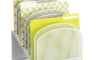 Onyx Mesh Desk Organizer With Tiered Sections, 8 Sections, Letter To Legal Size Files, 11.75″ X 10.75″ X 14″, White