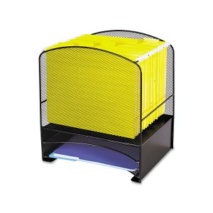 Onyx Mesh Desktop Hanging File With Two Horizontal Trays, 3 Sections, Letter Size, 10.75" Long, Black