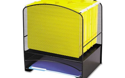 Onyx Mesh Desktop Hanging File With Two Horizontal Trays, 3 Sections, Letter Size, 10.75″ Long, Black