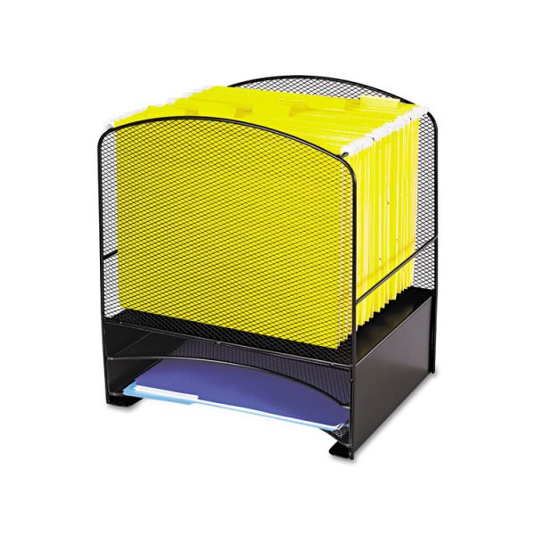Onyx Mesh Desktop Hanging File With Two Horizontal Trays, 3 Sections, Letter Size, 10.75" Long, Black