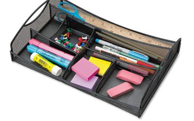 Onyx Mesh Drawer Organizer, Seven Compartments, 13 X 8.75 X 2.75, Steel, Black