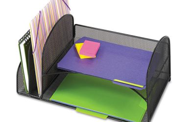 Onyx Mesh Desk Organizer, Two Vertical/Two Horizontal Sections, Steel Mesh, 17 x 10.75 x 7.75, Black