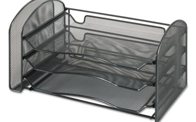 Mesh Desk Organizer, 1 Vertical/3 Horizontal Sections, Steel Mesh, 16.25 x 9 x 8, Black