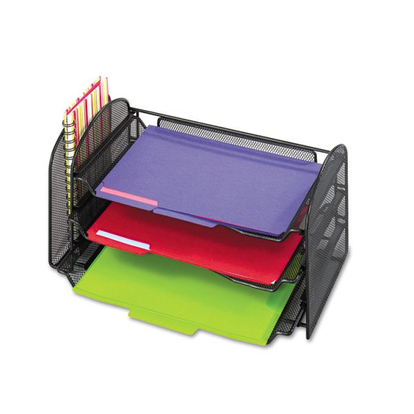 Mesh Desk Organizer, 1 Vertical/3 Horizontal Sections, Steel Mesh, 16.25 x 9 x 8, Black - Image 2