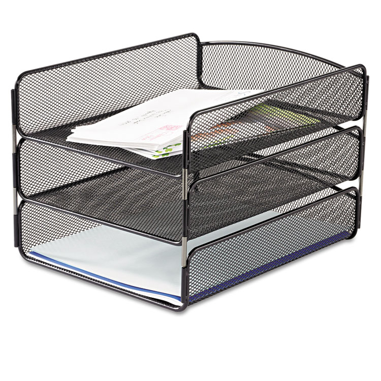 Onyx Desk Tray, 3 Sections, Letter Size Files, 9.25" X 11.75" X 8", Black - Image 2