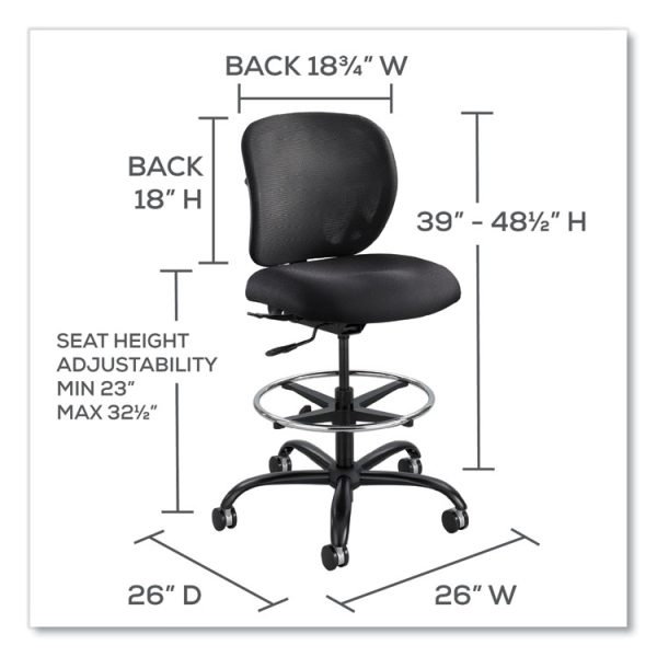 Vue Heavy-Duty Extended-Height Stool, Supports Up To 350 Lb, 23" To 32.5" Seat Height, Black Vinyl Seat, Black Base - Image 3