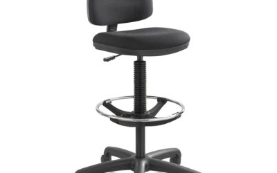 Precision Extended-Height Swivel Stool, Adjustable Footring, Supports Up To 250 Lb, 23″ To 33″ Seat Height, Black Fabric