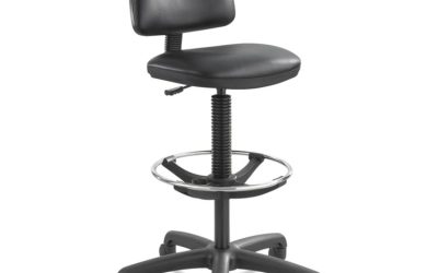 Precision Extended-Height Swivel Stool, Adjustable Footring, Supports 250 Lb, 23″ To 33″ Seat Height, Black Vinyl, Black Base