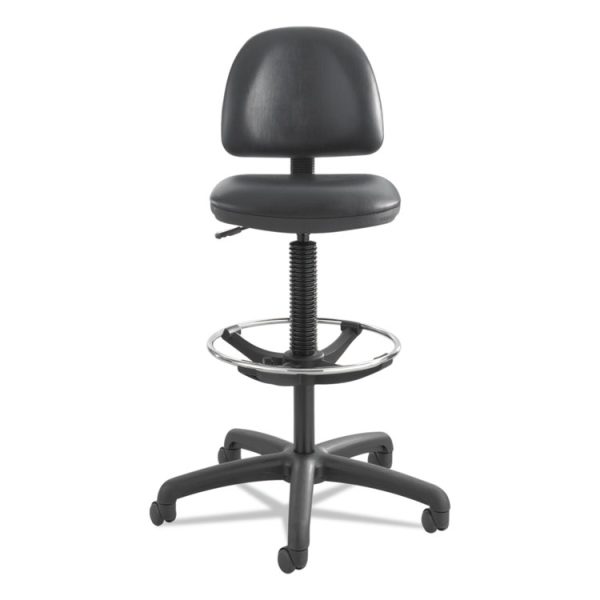 Precision Extended-Height Swivel Stool, Adjustable Footring, Supports 250 Lb, 23" To 33" Seat Height, Black Vinyl, Black Base - Image 4