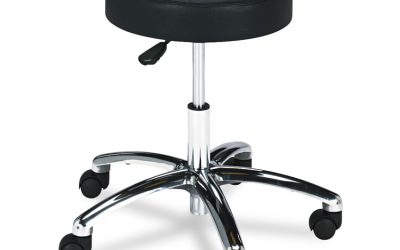 Pneumatic Lab Stool, Backless, Supports Up To 250 Lb, 17″ To 22″ Seat Height, Black Seat, Chrome Base