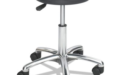 Height-Adjustable Lab Stool, Backless, Supports Up To 250 Lb, 16″ To 21″ Seat Height, Black Seat, Chrome Base