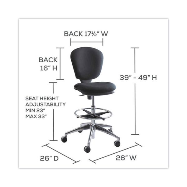 Metro Collection Extended-Height Chair, Supports Up To 250 Lb, 23" To 33" Seat Height, Black Seat/back, Chrome Base - Image 3