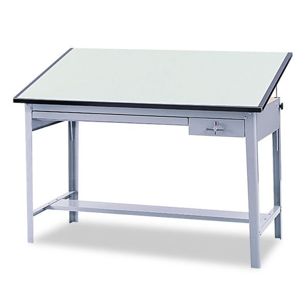 Precision Four-Post Drafting Table Base, 56.5w X 30.5d X 35.5h, Gray - Image 2