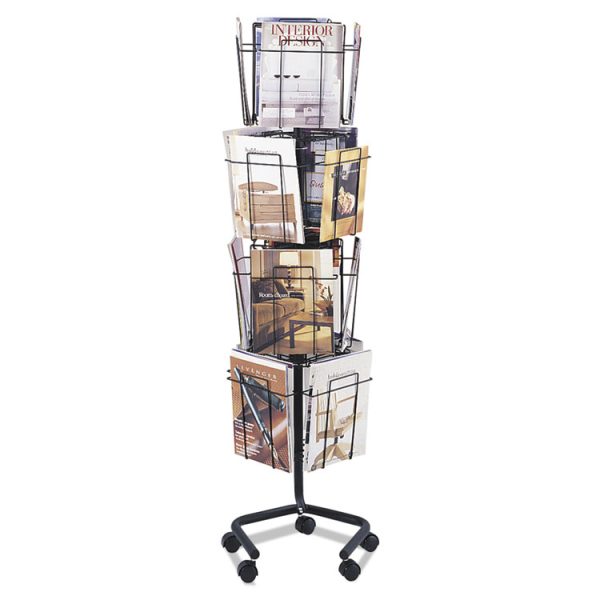 Wire Rotary Display Racks, 16 Compartments, 15w X 15d X 60h, Charcoal - Image 3