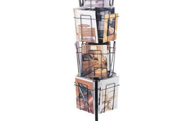 Wire Rotary Display Racks, 16 Compartments, 15w X 15d X 60h, Charcoal