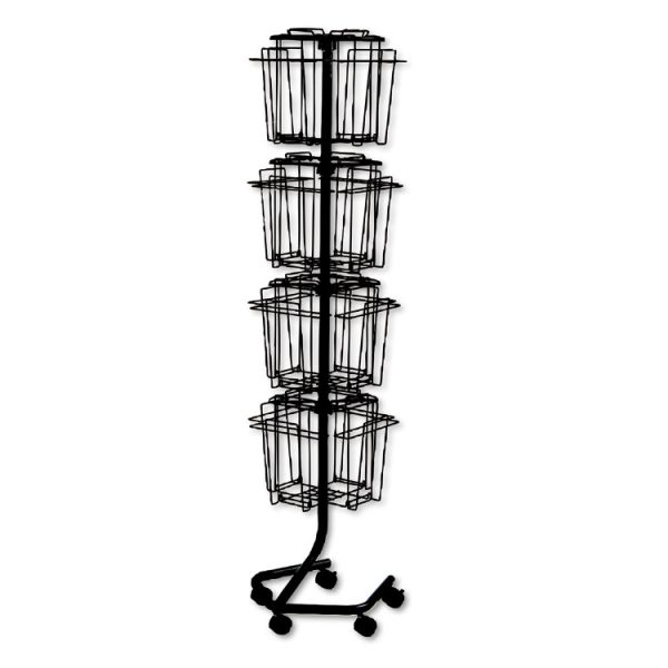 Wire Rotary Display Racks, 16 Compartments, 15w X 15d X 60h, Charcoal - Image 2