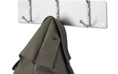 Metal Wall Rack, Three Ball-Tipped Double-Hooks, Metal, 18w x 3.75d x 7h, Satin