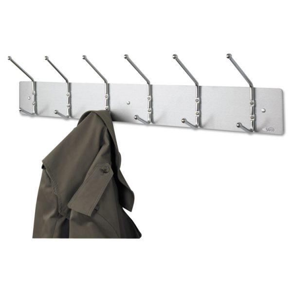Metal Wall Rack, Six Ball-Tipped Double-Hooks, Metal, 36w x 3.75d x 7h, Satin - Image 2