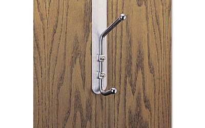Over-The-Door Double Coat Hook, Chrome-Plated Steel, Satin Aluminum Base