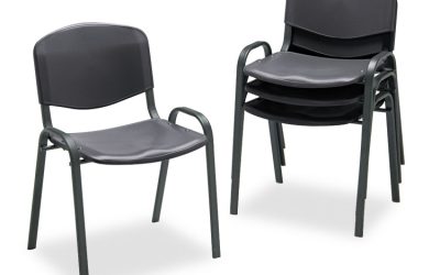 Stacking Chair, Supports Up to 250 lb, 18″ Seat Height, Black Seat, Black Back, Black Base, 4/Carton