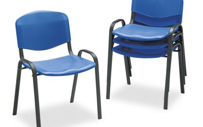Stacking Chair, Supports Up to 250 lb, 18″ Seat Height, Blue Seat, Blue Back, Black Base, 4/Carton