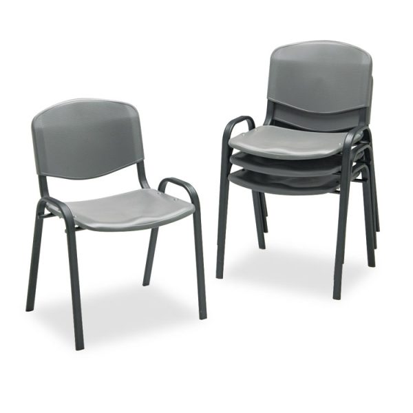 Stacking Chair, Supports Up to 250 lb, 18" Seat Height, Charcoal Seat, Charcoal Back, Black Base, 4/Carton - Image 2
